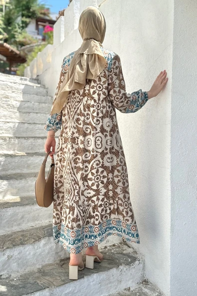 Sophia Kadın Kahverengi Trend Rahat Günlük Yaka Bağlama Detaylı Viscon Elbise SOPHIA-7518 - 6