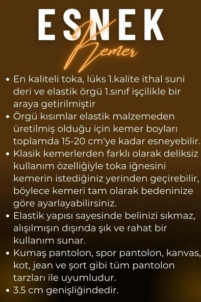 Antrasit Füme Elastik Esnek Unisex 3.5 cm.lik Spor Örgü Kemer - 8500-17 - 6