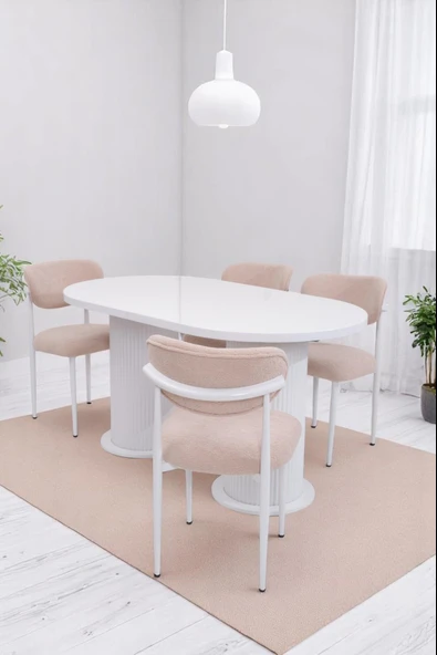 Bohem Polo Lak Panel Açılır Yemek Masa Sandalye Takımı 90x160cm
