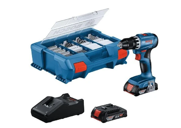 Bosch GSR 18V-45 Çift Akülü 2.0 Ah Vidalama+63 Parça Aksesuar Set