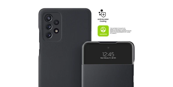 OUTLET Samsung Galaxy A72 Smart S View Wallet Cover Kılıf Siyah (Antimicrobial Coating) OUTLET - Resim 4