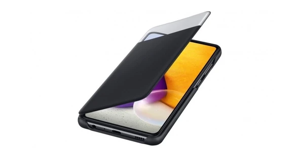 OUTLET Samsung Galaxy A72 Smart S View Wallet Cover Kılıf Siyah (Antimicrobial Coating) OUTLET - Resim 3