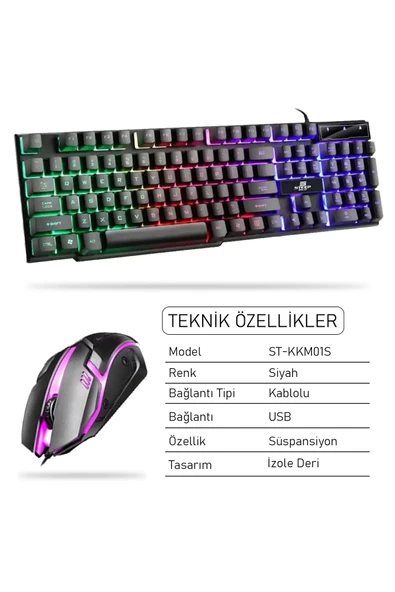 Steep Solid St-kkm01s Mekanik Hisli Kablolu Rainbow Işıklı Oyuncu Klavye - Mouse Set - 3