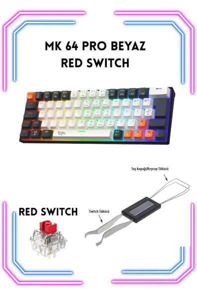 gameagle MK64 PRO RAİNBOW 10 FARKLI RENK KOMBİNASYONU MEKANİK RED SWICH KLAVYE (BAR KOMBİNASYON) - 1
