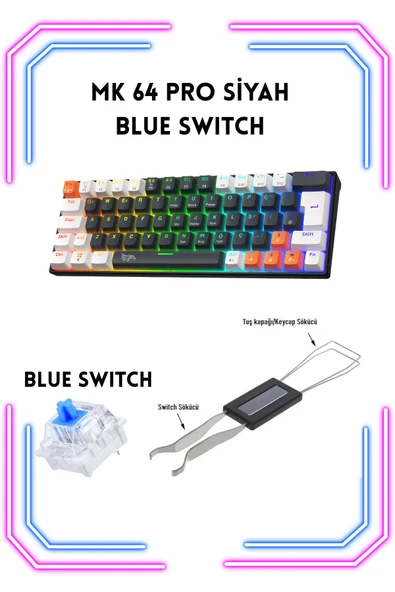 gameagle Mk64 Pro 10 Farklı Rainbow Aydınlatma Mekanik Blue Swıch Klavye (ABB KOMBİNASYON) - 1