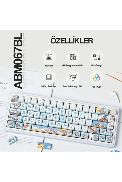 CIDOO Abm067 Nebula Programlanabilir Esports Rgb Mekanik 3 Mode Kablosuz Klavye (MAVİ)