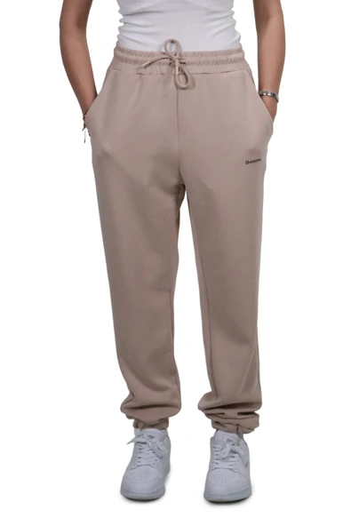 Kadın Modal Kumaş Lastikli Paça Bej Jogger Pantolon