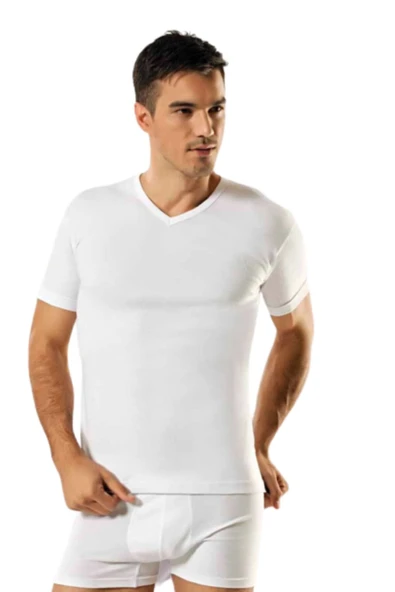 Güryıldız Underwear Güryıldız 6'lı Beyaz Ribana V Yaka K.kollu Erkek Fanila 24005