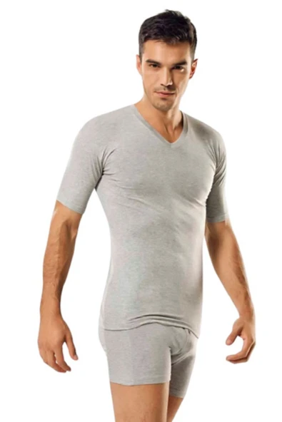 Güryıldız Underwear Güryıldız 6'lı Gri Ribana V Yaka K.kollu Erkek Fanila 24005