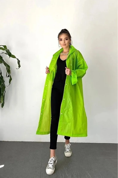 Rainwalker Kadın Erkek Yağmurluk Kapüşonlu Çıtçıtlı Eva Kumaş Yeşil Yağmurluk Rüzgar Geçirmez Dayanıklı - 2