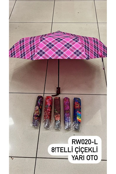 Rainwalker Kauçuk Saplı Fiber Takviyeli Otomatik Üç Kırma Şemsiye ( 56 cm, 8 Telli )