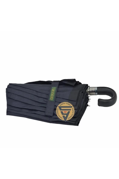 APRİL April A-228g Elite Kısa Deri Baston Sap 10 Telli Şemsiye Siyah Sap - 2