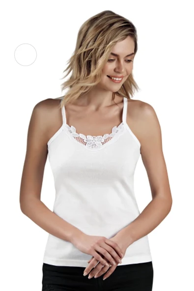 Güryıldız Underwear Güryıldız 12'li Beyaz Ribana Ip Askılı Güpürlü Atlet 20005