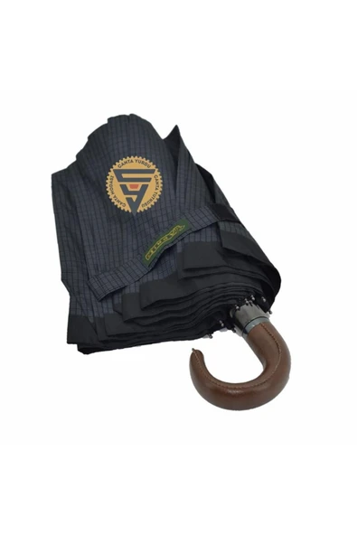 APRİL April A-228g Elite Kısa Deri Baston Sap 10 Telli Şemsiye Kahve Sap - 4