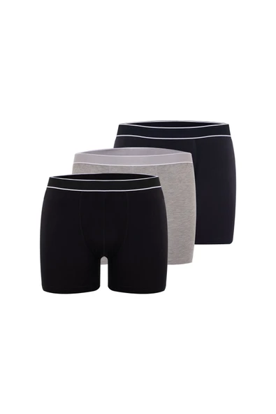 Has Altunkoza Erkek 3'lü Siyah - Gri - Lacivert Bambu Boxer Short Yumuşak Esnek Bel Bandı Nefes Alabilir Kumaş