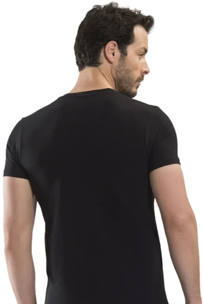 Has Altunkoza 6'lı Siyah Erkek Elastan Likralı Sıfır Yaka Fanila 14008 - 2