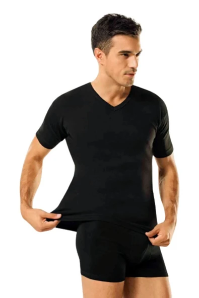 Güryıldız Underwear Güryıldız 6'lı Siyah Ribana V Yaka K.kollu Erkek Fanila 24005