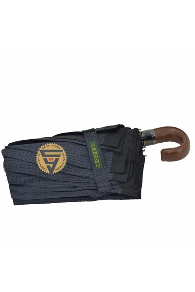 APRİL April A-228g Elite Kısa Deri Baston Sap 10 Telli Şemsiye Kahve Sap - 2