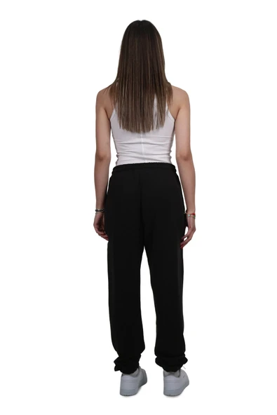 Kadın Modal Kumaş Lastikli Paça Siyah Jogger Pantolon - 5