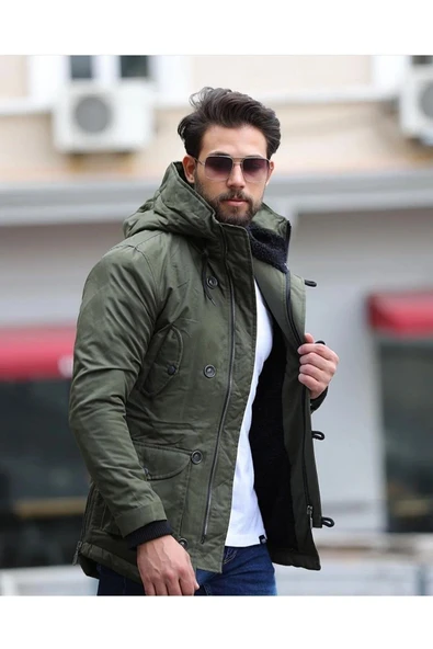 Alaska Slim Fit Su Ve Soğuğa Dayanıklı Kapüşonlu Kısa Parka Kaban--haki-- - 4