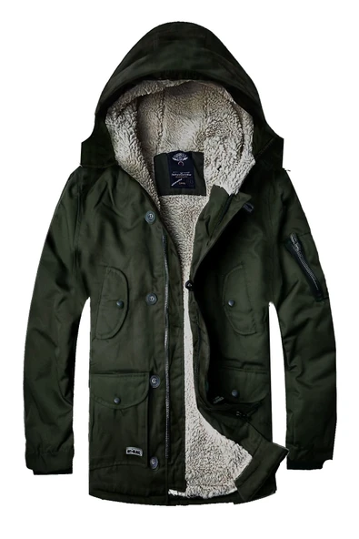 Alaska Slim Fit Su Ve Soğuğa Dayanıklı Kapüşonlu Kısa Parka Kaban--haki--
