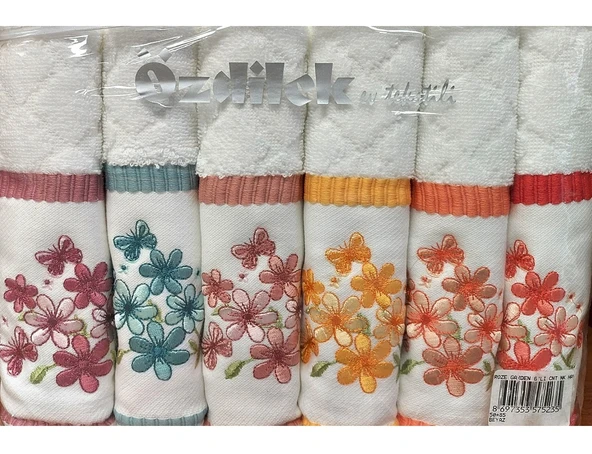 Özdilek Çantalı 6lı Su Emiciliği Yüksek Pamuk El-Yüz Havlusu (50x85)-Roze Garden Beyaz - 2