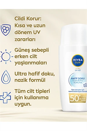 Nivea Sun Hafif Dokulu Yüz Güneş Koruyucu Krem SPF 50 – Yağsız, Mat Görünüm, 40 ml - Resim 3