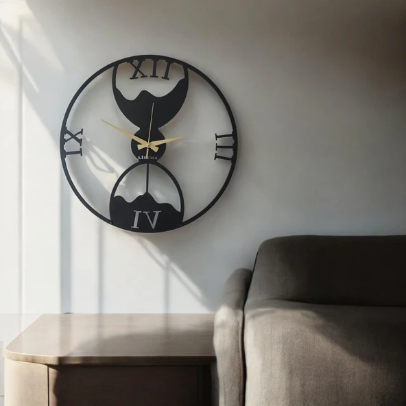 Lifema 50X50 Modern Kum Saati Temalı Metal Duvar Saati