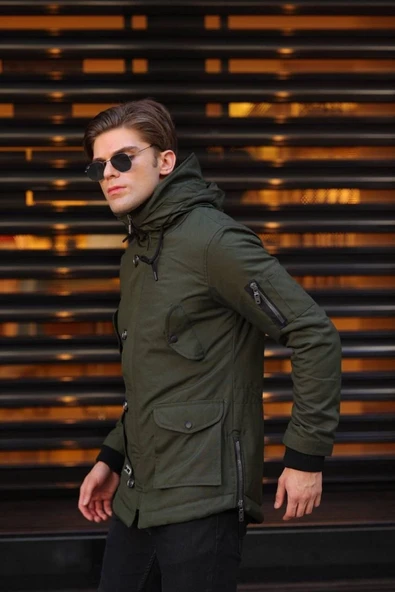 Alaska Slim Fit Su Ve Soğuğa Dayanıklı Kapüşonlu Kısa Parka Kaban--haki-- - 5