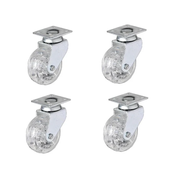 Hts 325 Şeffaf Makaralı Döner Tablalı Mobilya Tekerleği 50x20mm 4'lü Set - 1