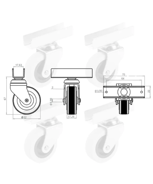 Hts 323 Uzun U Tablalı Gri Raf Sergileme Mobilya Tekerleği 50x20mm 4'lü Set - 2