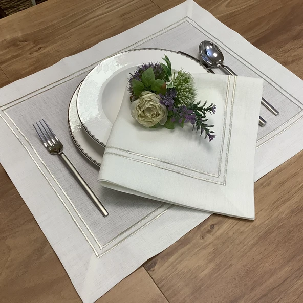 Gümüş Piko Çift Sıra Amerıkan Servis (4) & Peçete (4) Set -8 parça - Resim 4