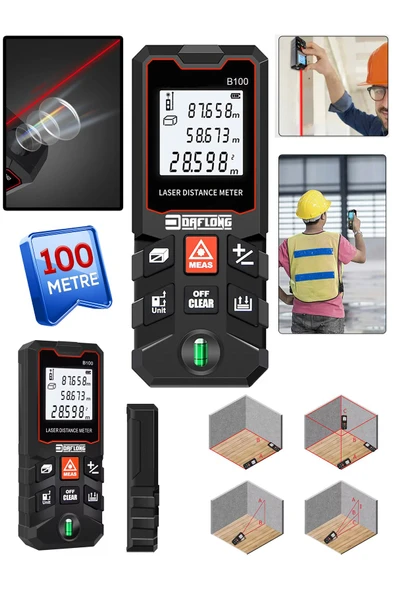 DAFLONG Yüksek Hassasiyet 100 Metre Lazer Metre Ölçer Dijital Ekran Su Terazili Lazermetre DFL-100 - 2
