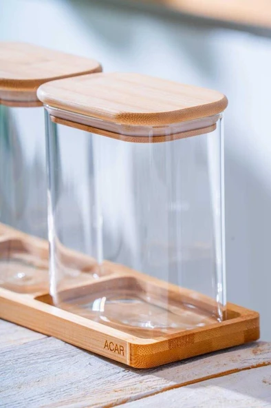Acar Malibu Bambu Standlı 3lü Boroslikat Cam Baharatlık Seti LND-07583 - 2