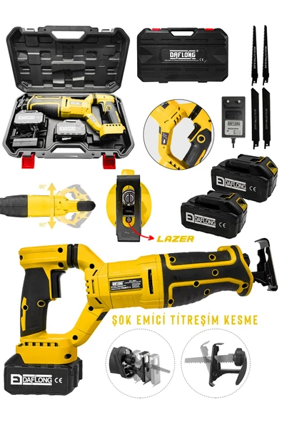 DAFLONG 180 DERECE DÖNERLİ ŞARJLI Kömürsüz Çelik Şanzuman Kemik Kesme Tilki Kuyruğu Testere makina-S