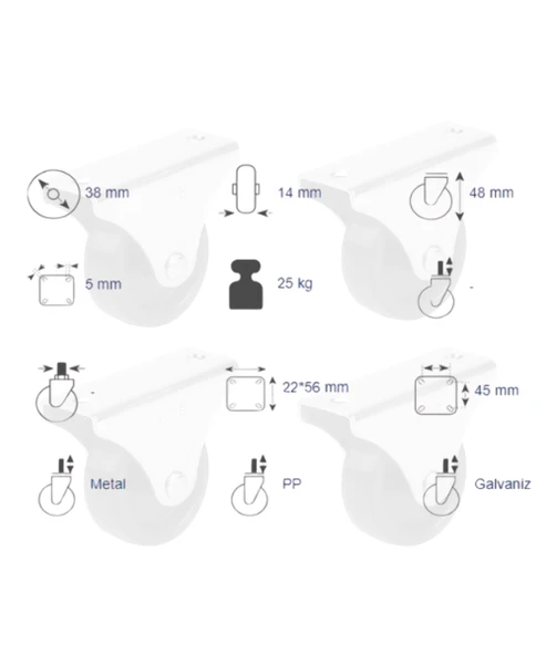 Hts 103 Sabit Mobilya Tekerleği 38mm 4'lü Set - 2
