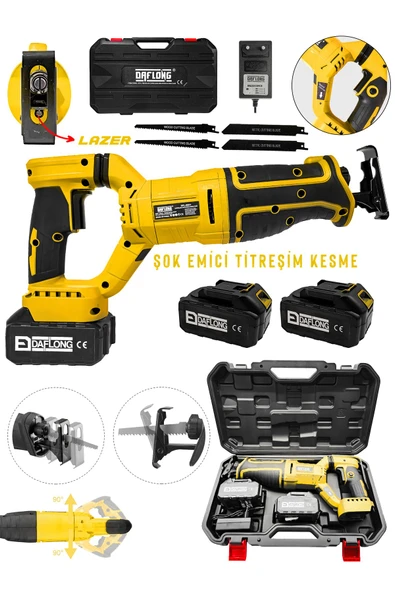 DAFLONG 180 DERECE DÖNERLİ ŞARJLI Kömürsüz Çelik Şanzuman Kemik Kesme Tilki Kuyruğu Testere makina-S - 2