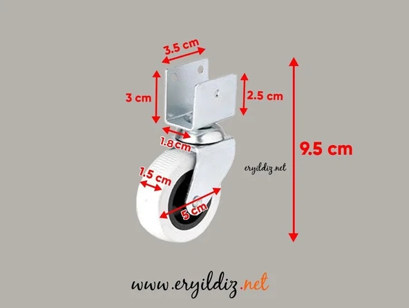 Hts 324 Kısa U Tablalı Gri Mobilya Tekerleği 50x20mm 4'lü Set - 3