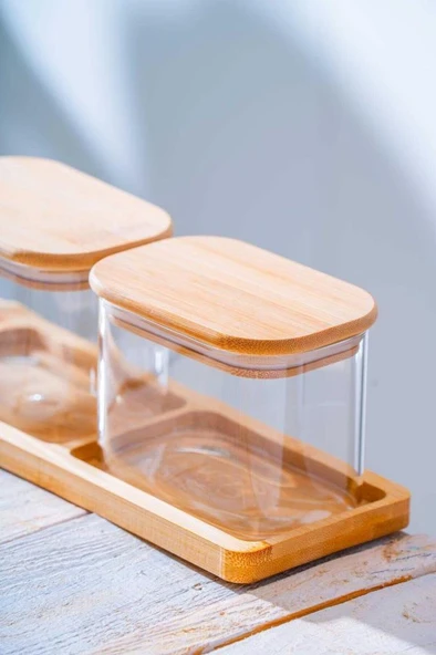 Acar Malibu Bambu Standlı 3lü Boroslikat Cam Baharatlık Seti LND-07582 - 2