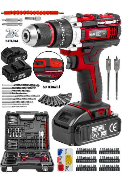 DAFLONG ÇELİK MANDREN ÇELİK SANZUMAN DARBELİ SU TERAZİLİ ŞARJLI MATKAP-KRMZ - 2