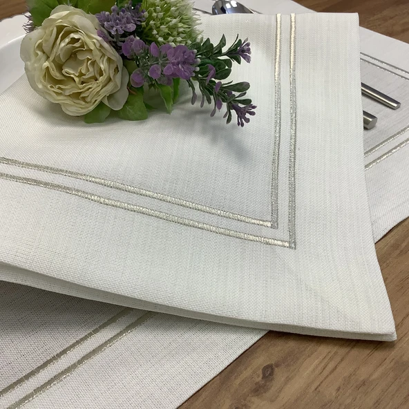 Gümüş Piko Çift Sıra Amerıkan Servis (4) & Peçete (4) Set -8 parça - Resim 2