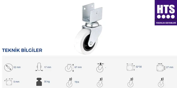 Hts 324 Kısa U Tablalı Gri Mobilya Tekerleği 50x20mm 4'lü Set - 2
