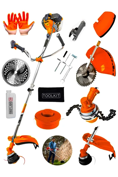 DAFLONG BAKIR SARGI YAN TİPİ BENZİNLİ OT ÇALI ÇİM BİÇME TIRPAN MAKİNASI CANAVAR BASLIK-T