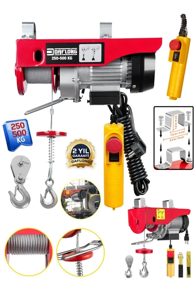 DAFLONG ORIGINAL SERİ BAKIR SARGILI YENİ NESİL MOTOR 250-500 KG KUMANDALI CARASKAL VİNÇ - 2