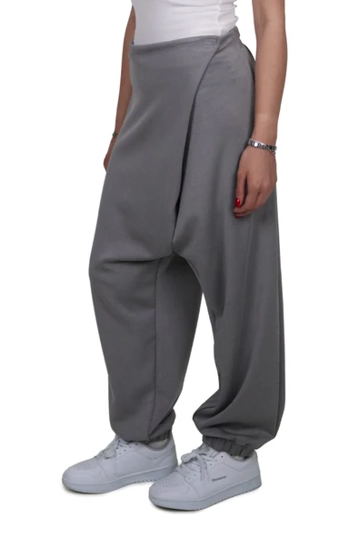 Kadın Modal Kumaş Yumuşak Dokulu Gri Şalvar Pantolon - 4