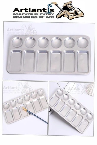 Dikdörtgen Metal Palet 1 Adet Metal Boya Paleti 12 Hazneli 11x23 cm Paslanmaz Resim Boyama Paleti Fırça Hediyeli - 4