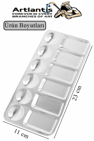 Dikdörtgen Metal Palet 1 Adet Metal Boya Paleti 12 Hazneli 11x23 cm Paslanmaz Resim Boyama Paleti Fırça Hediyeli - 2