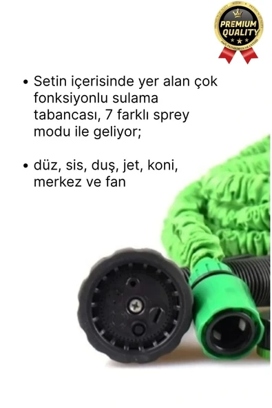 Çok Amaçlı Kırılmaz Dolaşmaz 7 Fonksiyonlu Bahçe Sulama Araç Yıkama Tabancalı Uzayan Hortum 22,5 Mt - 3