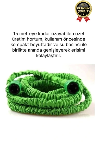 Çok Amaçlı Kırılmaz Dolaşmaz 7 Fonksiyonlu Bahçe Sulama Araç Yıkama Tabancalı Uzayan Hortum 22,5 Mt - 2