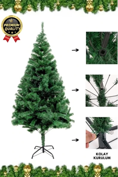 Premium Kalite Yeni Yıl Süsleme Seti Renkli Işık Hediye Yılbaşı Çam Ağacı Noel Paketi 150 Cm 220 Dal - 2